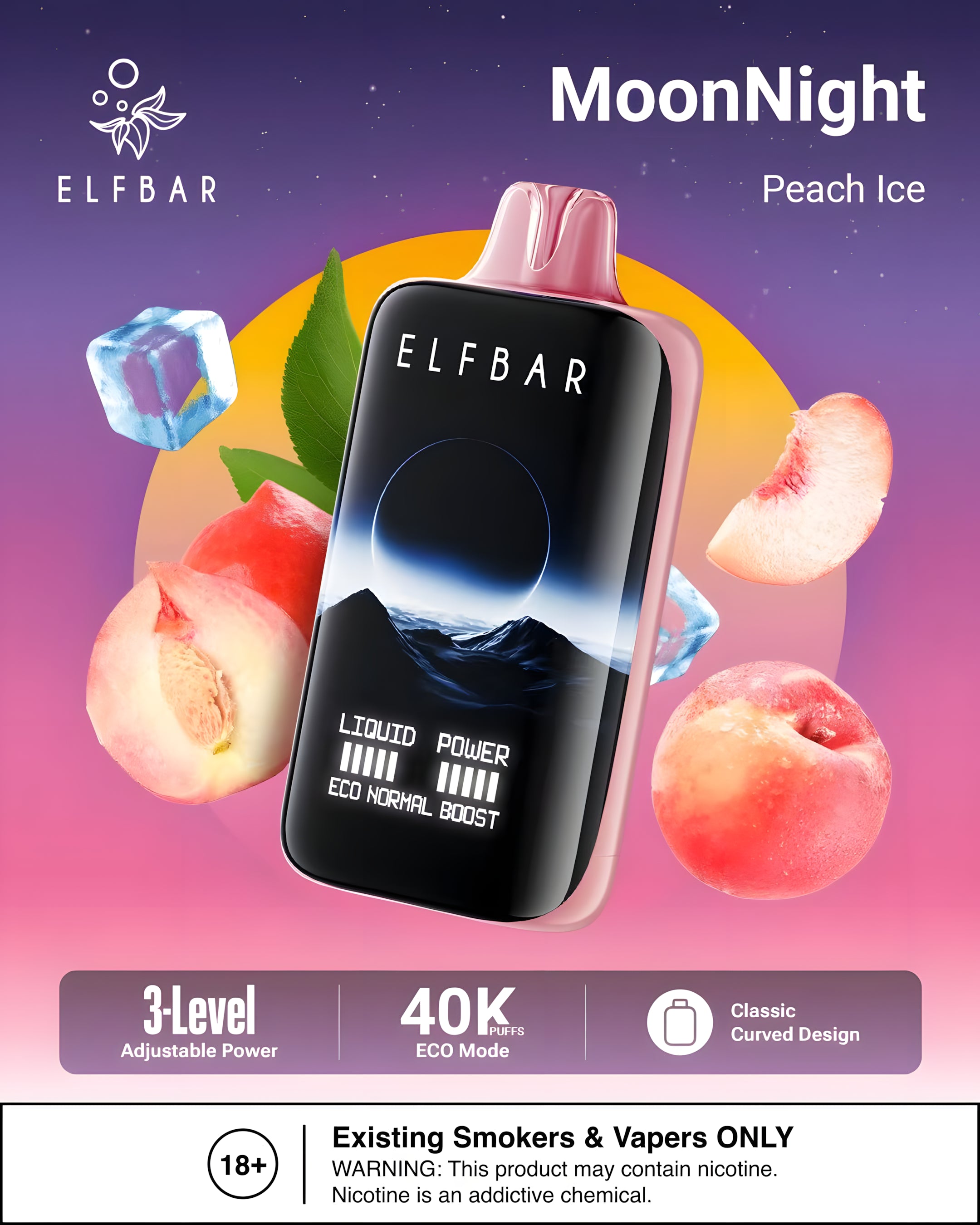 ELF BAR MOON NIGHT 40000 PEACH ICE 5% RECHARGEABLE
