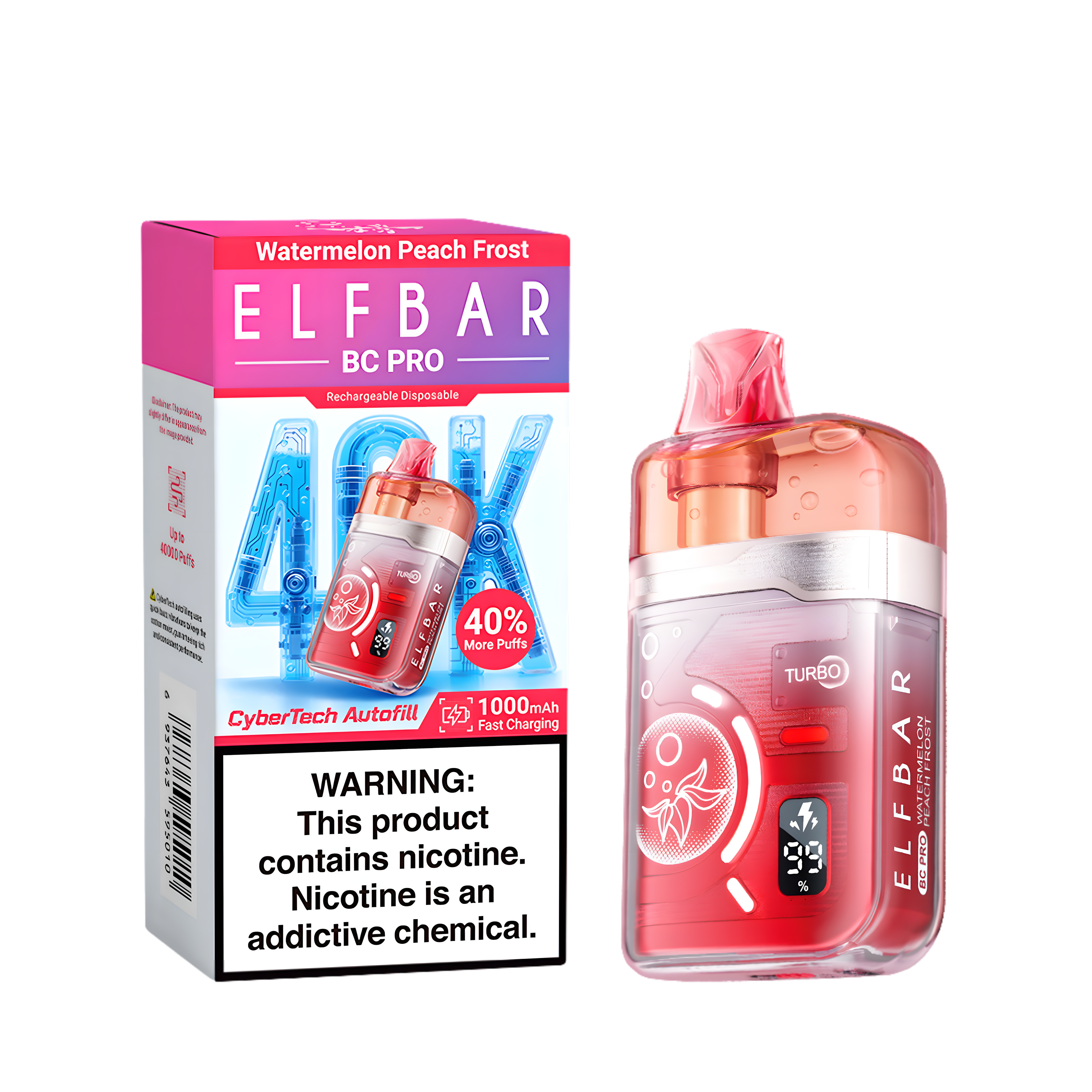 ELF BAR BC40000 PRO WATERMELON PEACH FROST 5% RECHARGEABLE