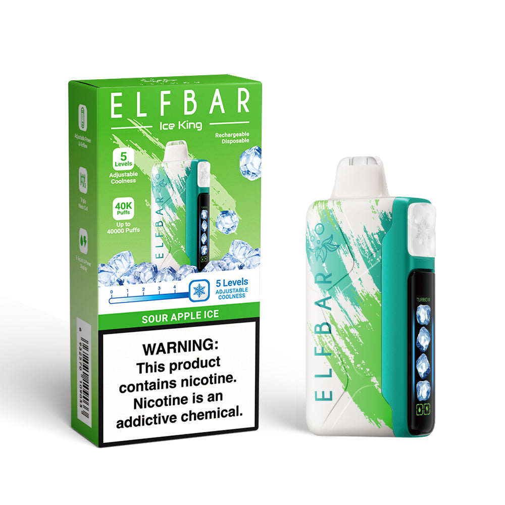 ELF BAR ICE KING 40000 SOUR APPLE ICE 5% RECHARGEABLE