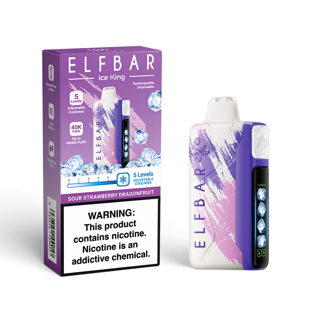 ELF BAR ICE KING 40000 SOUR STRAWBERRY DRAGONFRUIT 5% RECHARGEABLE