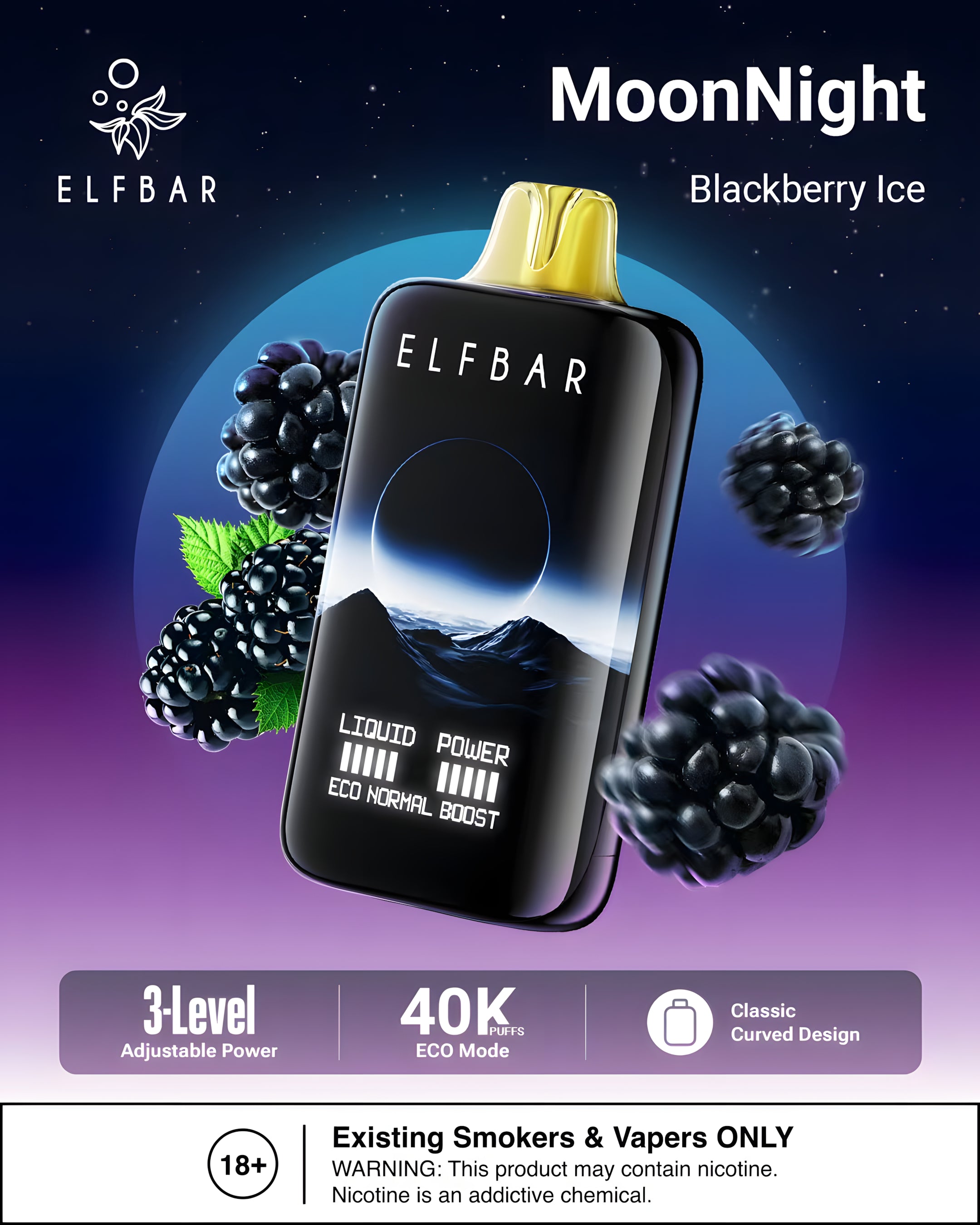 ELF BAR MOON NIGHT 40000 BLACKBERRY ICE 5% RECHARGEABLE
