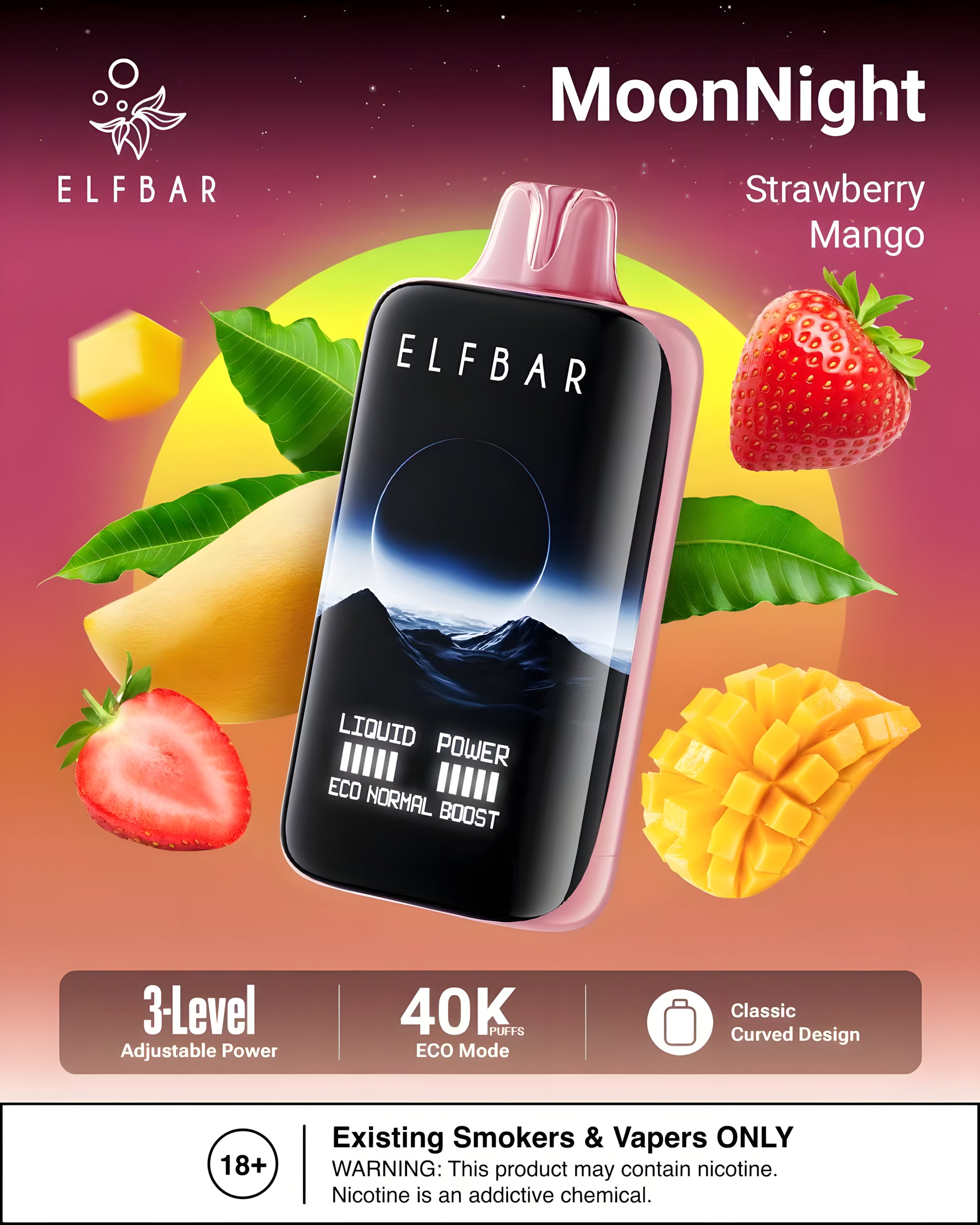 ELF BAR MOON NIGHT 40000 STRAWBERRY MANGO 5% RECHARGEABLE