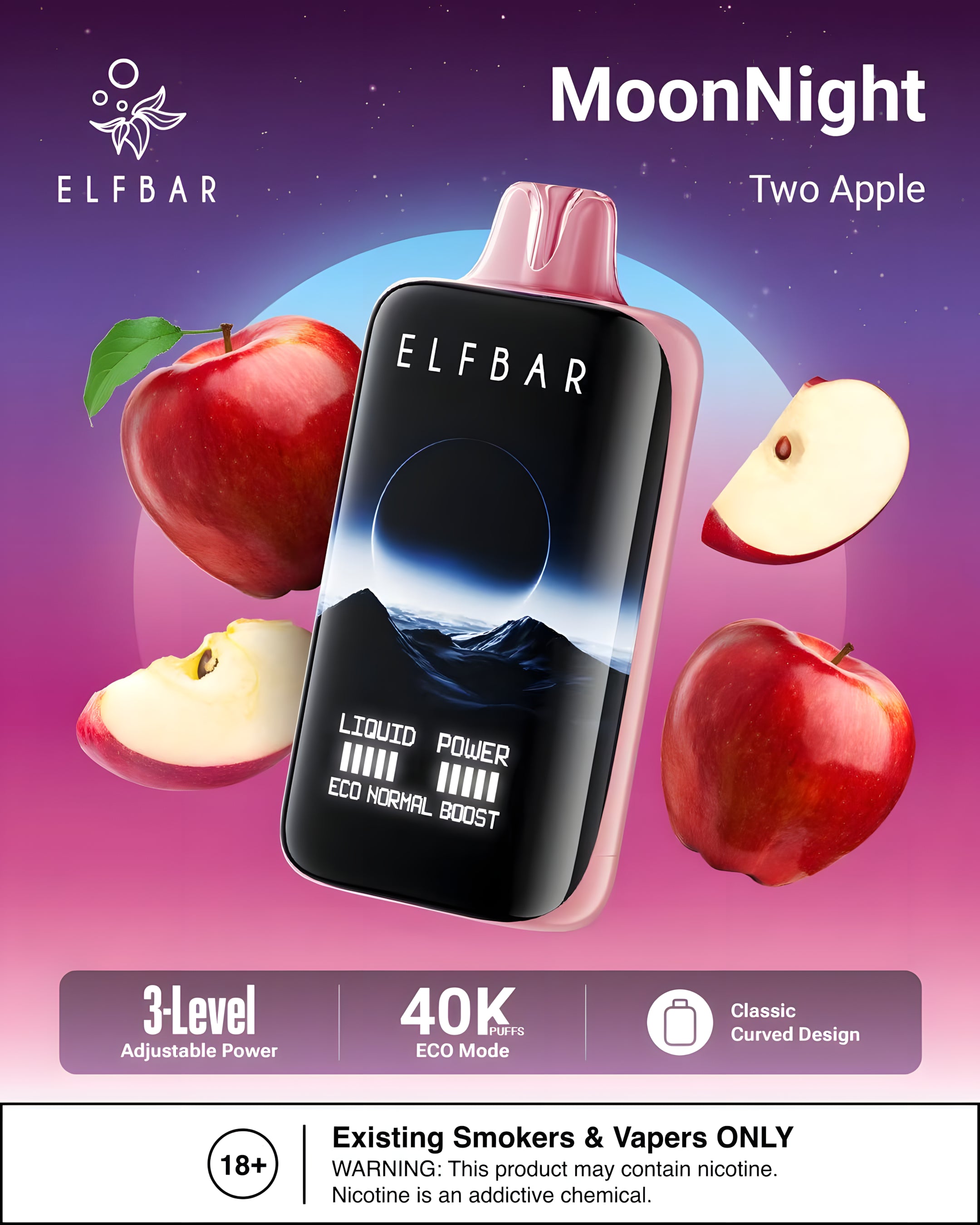 ELF BAR MOON NIGHT 40000 TWO APPLE 5% RECHARGEABLE